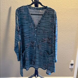 LOGO by Lori Goldstein Teal Patterned cardigan Tunic. Size 1X